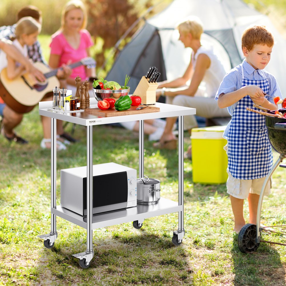 HETG-24*36-L - Adjustable Height Stainless Steel Work Table with Shelf