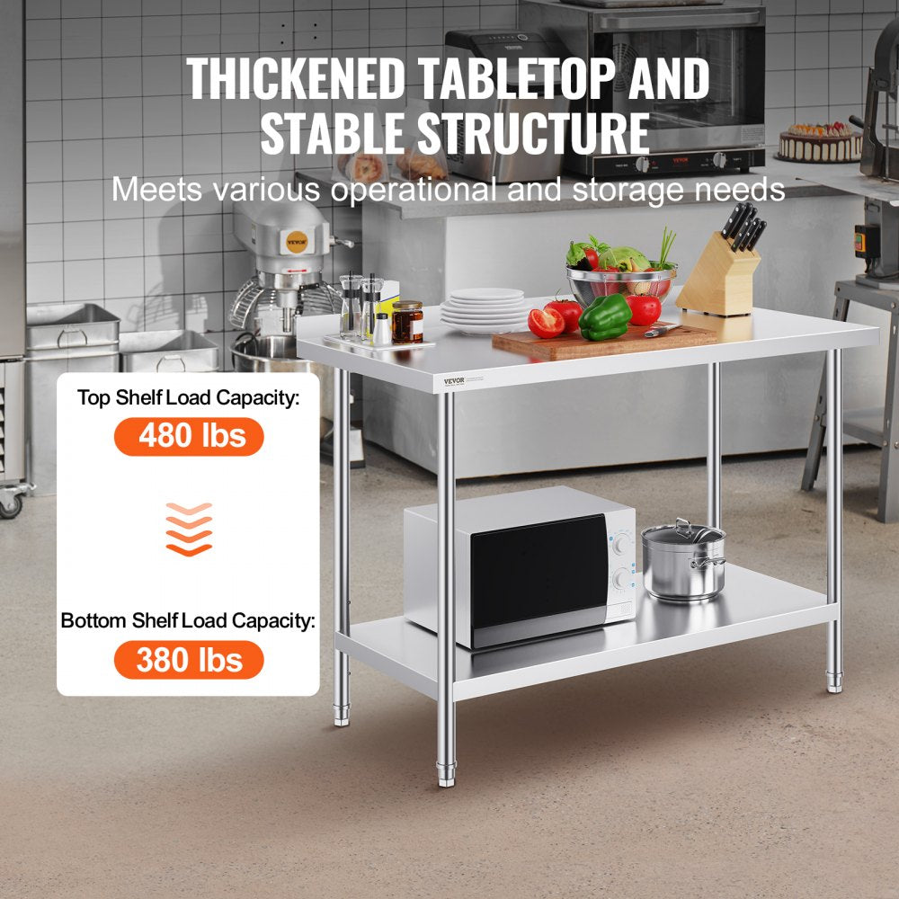 HET-24*48-L - 24x48" Stainless Steel Work Table with Adjustable Height