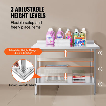 HET-24*48-L - 24x48" Stainless Steel Work Table with Adjustable Height