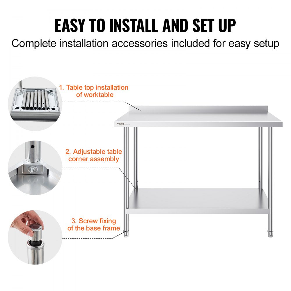 HET-24*48-L - 24x48" Stainless Steel Work Table with Adjustable Height