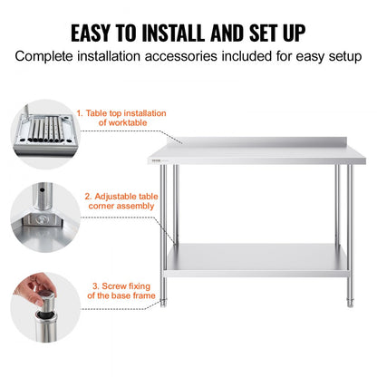 HET-24*48-L - 24x48" Stainless Steel Work Table with Adjustable Height
