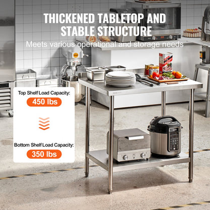HET-24*36-L - Durable 24"x36" Stainless Steel Work Table for Versatile Use