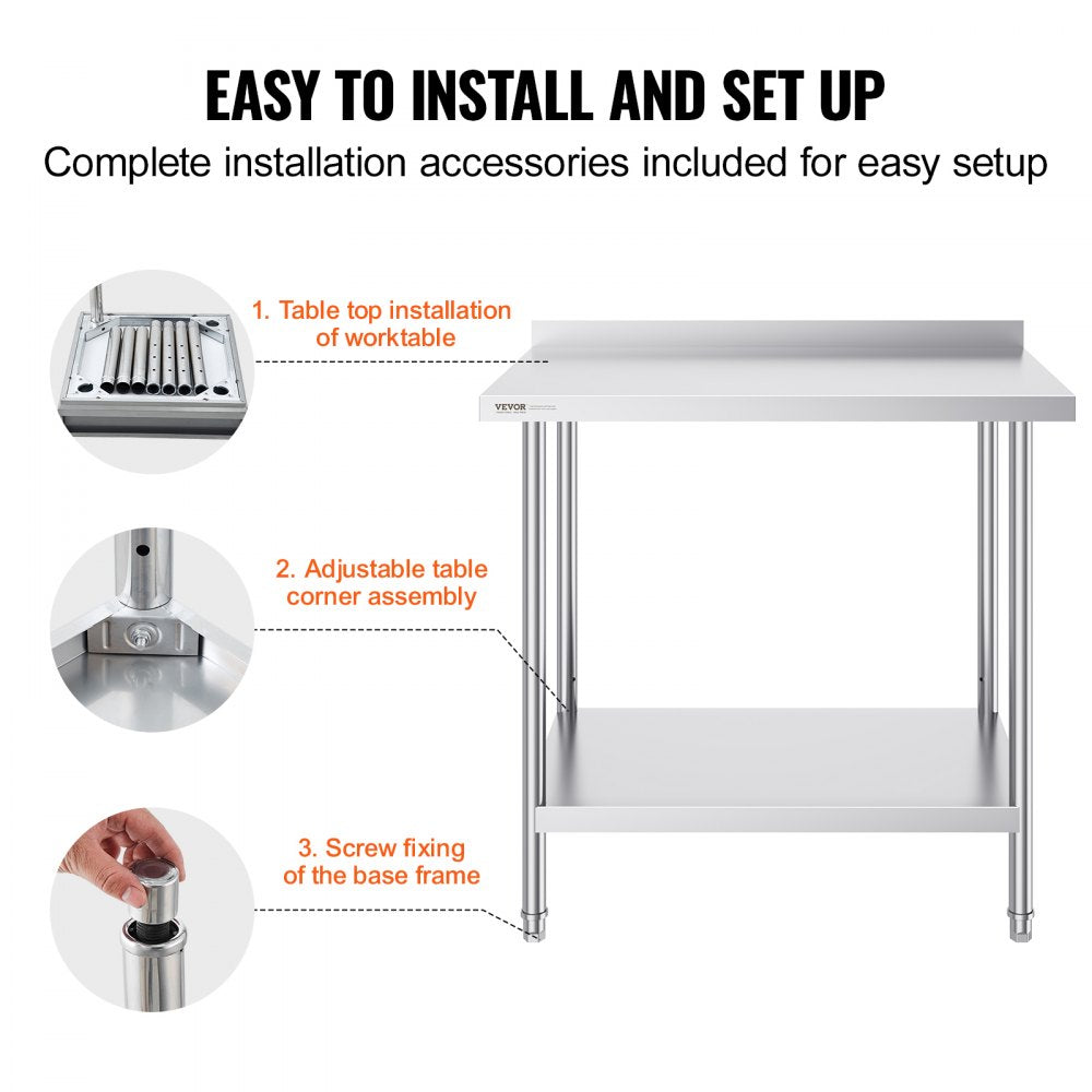 HET-24*36-L - Durable 24"x36" Stainless Steel Work Table for Versatile Use