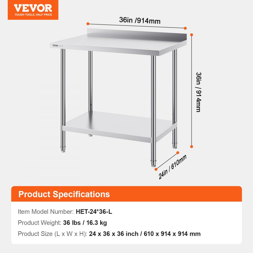 HET-24*36-L - Durable 24"x36" Stainless Steel Work Table for Versatile Use
