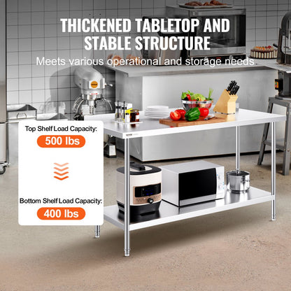 HET-24*60-L - 24x60 Inch Stainless Steel Prep Table with Adjustable Height
