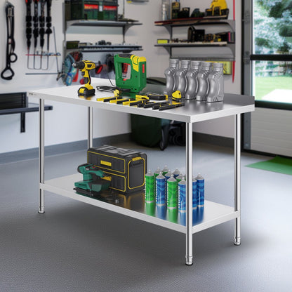 HET-24*60-L - 24x60 Inch Stainless Steel Prep Table with Adjustable Height