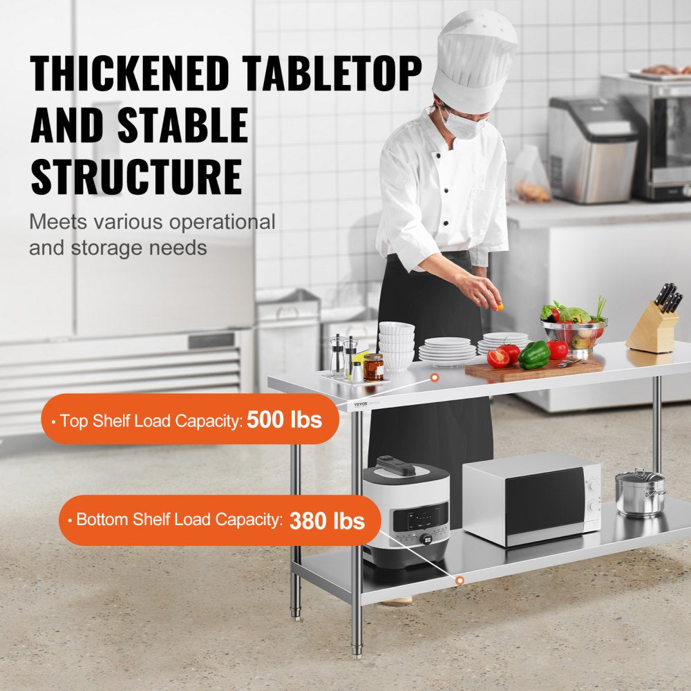 HET-24*72 - Heavy-Duty 24" x 72" Stainless Steel Prep Table with Adjustable Height