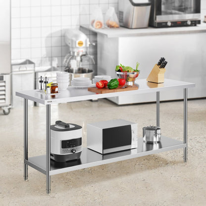 HET-24*72 - Heavy-Duty 24" x 72" Stainless Steel Prep Table with Adjustable Height