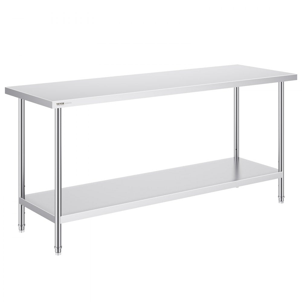 HET-24*72 - Heavy-Duty 24" x 72" Stainless Steel Prep Table with Adjustable Height