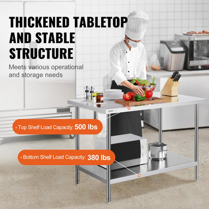 HET-30*48 - Adjustable Stainless Steel Prep Table for Home & Commercial Use