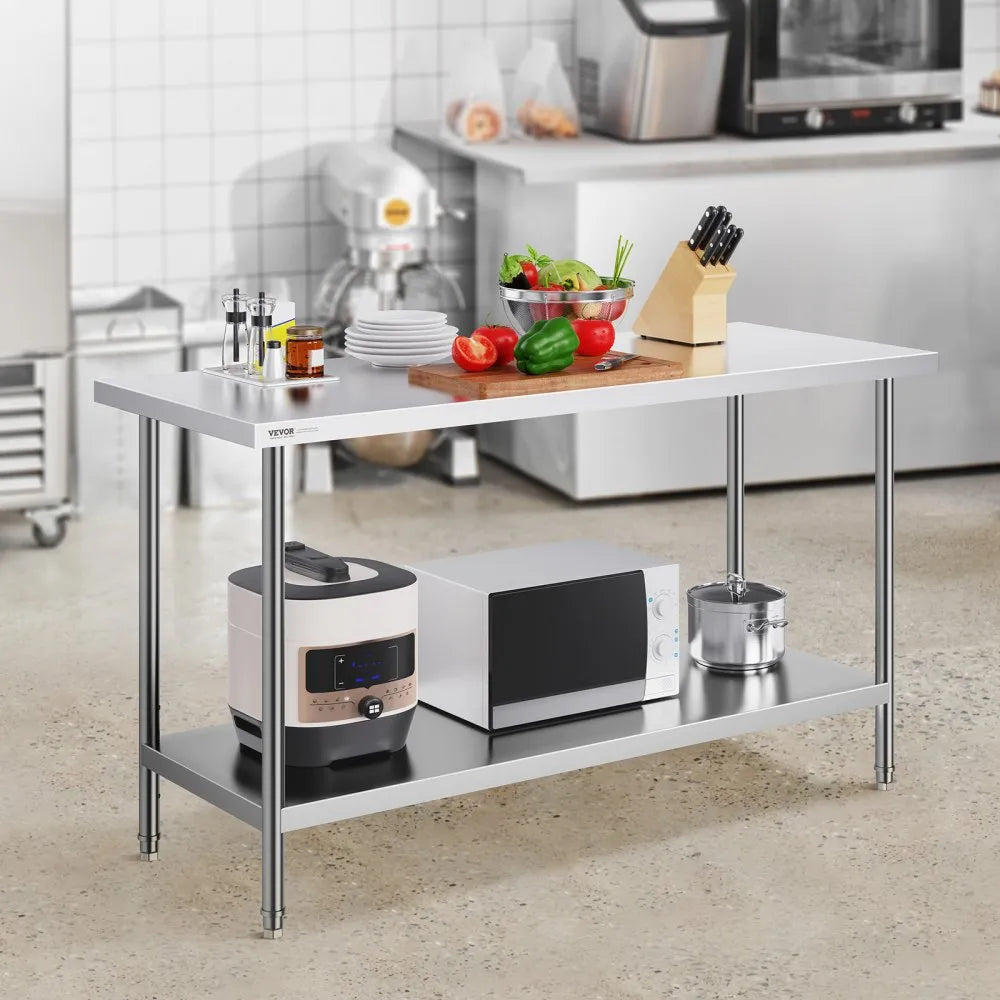 HET-24*60 - Adjustable Height Stainless Steel Prep Table 24x60x34 Inches