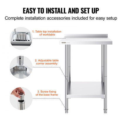 GZT610*610TH - Adjustable 24" Stainless Steel Work Table for Heavy-Duty Use