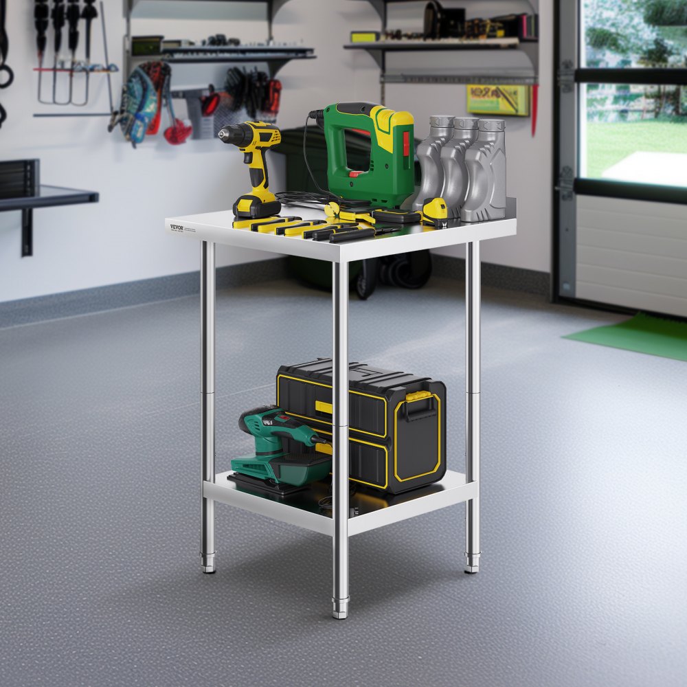 GZT610*610TH - Adjustable 24" Stainless Steel Work Table for Heavy-Duty Use