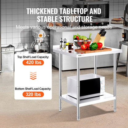 HET-24*30-L - Adjustable Stainless Steel Prep Table with Two-Tier Storage
