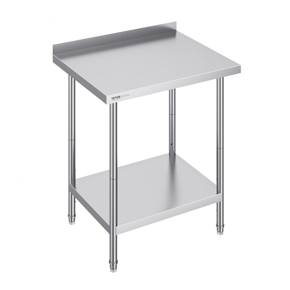 HET-24*30-L - Adjustable Stainless Steel Prep Table with Two-Tier Storage