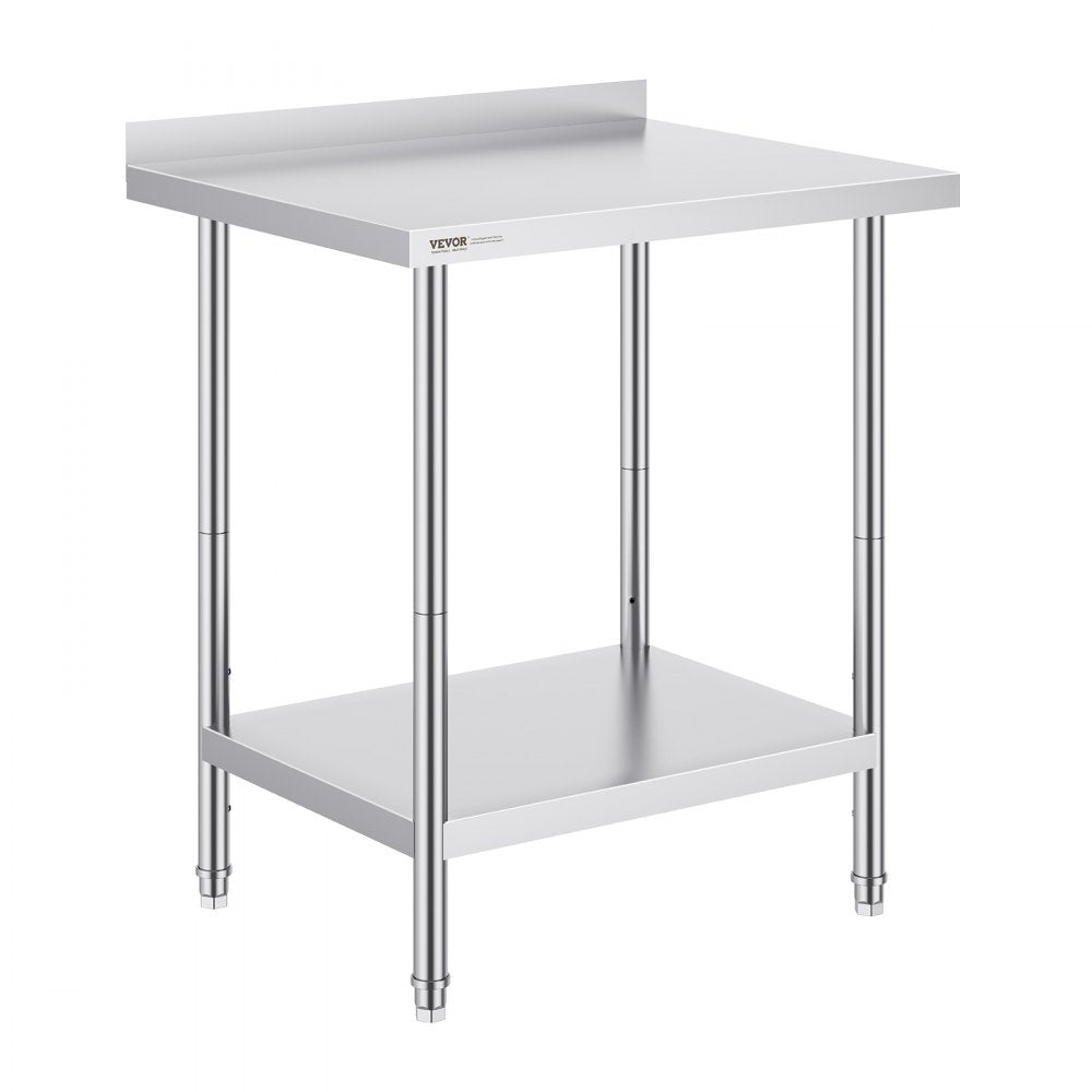 HET-24*30-L - Adjustable Stainless Steel Prep Table with Two-Tier Storage
