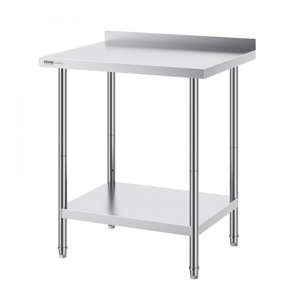 HET-24*30-L - Adjustable Stainless Steel Prep Table with Two-Tier Storage