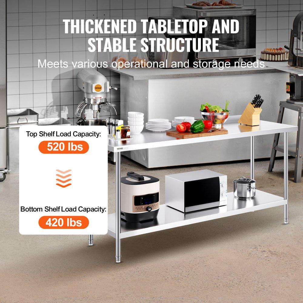 HET-24*72-L - Durable 24x72 Stainless Steel Table with Adjustable Height