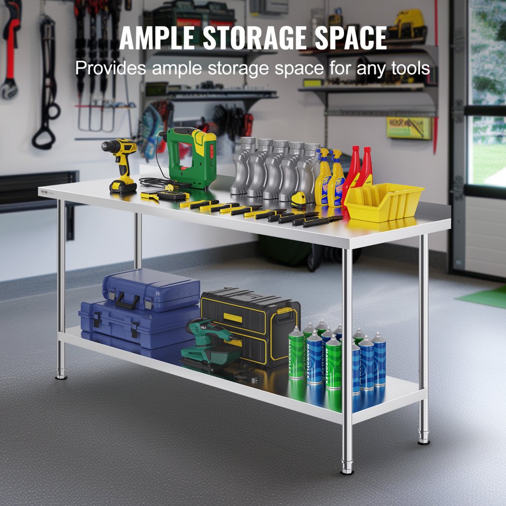HET-24*72-L - Durable 24x72 Stainless Steel Table with Adjustable Height