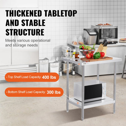 HET-24*30 - Adjustable Stainless Steel Prep Table with Lower Shelf