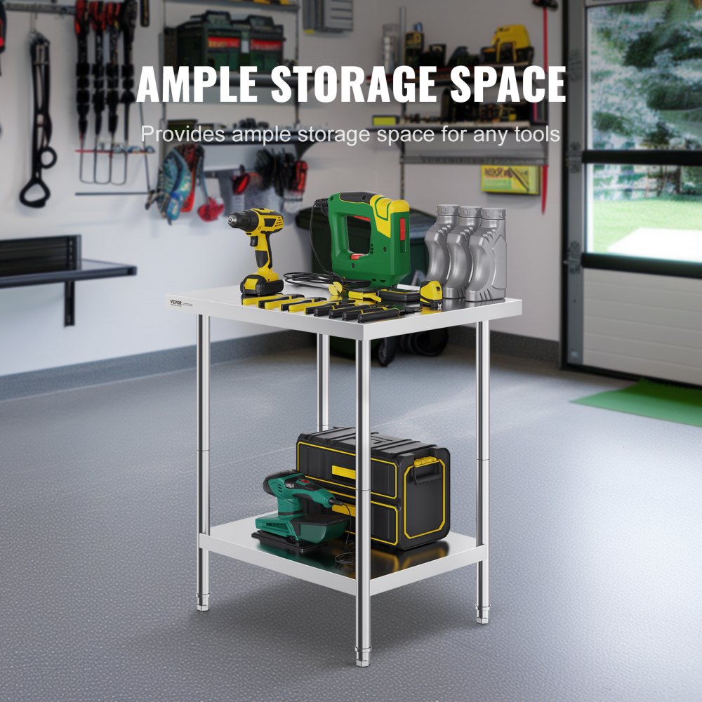HET-24*30 - Adjustable Stainless Steel Prep Table with Lower Shelf
