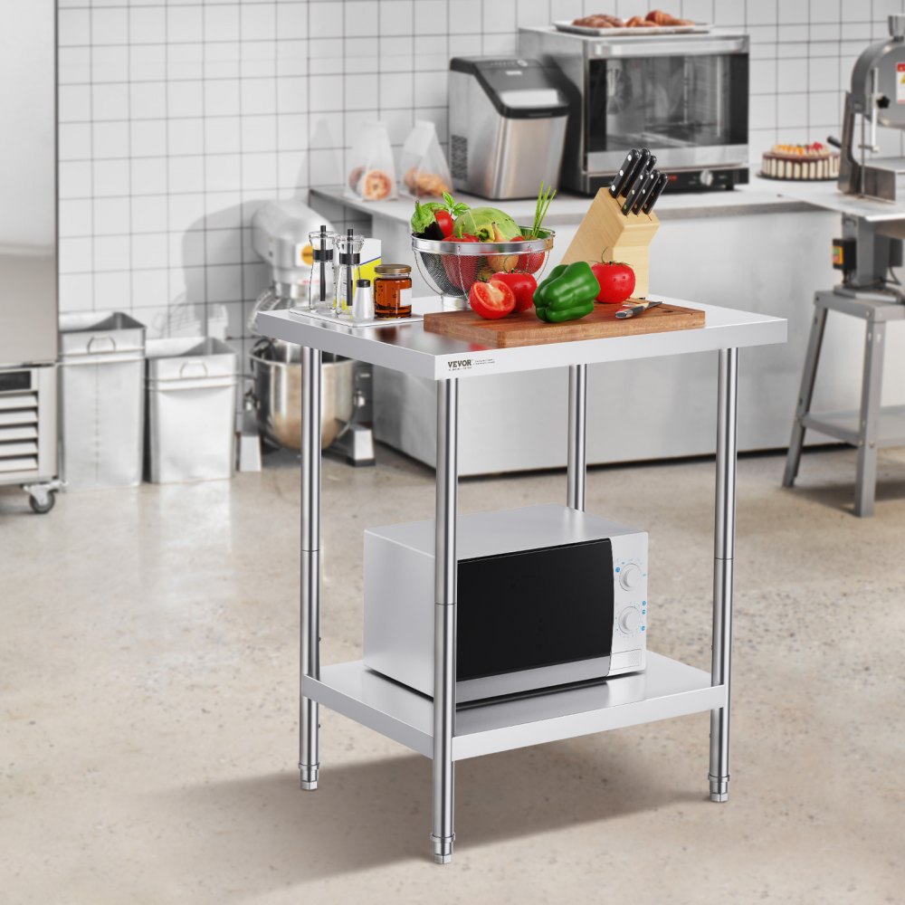 HET-24*30 - Adjustable Stainless Steel Prep Table with Lower Shelf