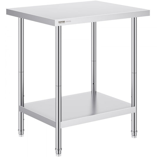 HET-24*30 - Adjustable Stainless Steel Prep Table with Lower Shelf
