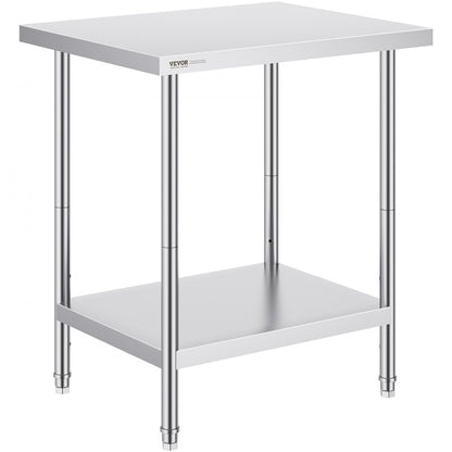 HET-24*30 - Adjustable Stainless Steel Prep Table with Lower Shelf