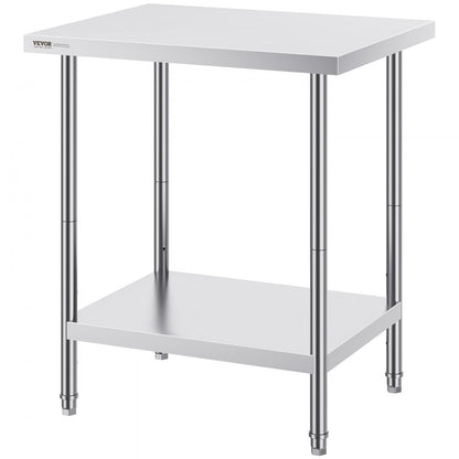 HET-24*30 - Adjustable Stainless Steel Prep Table with Lower Shelf