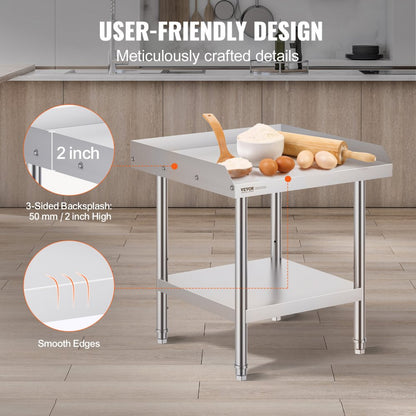 HET-24*24-3L - 24" Stainless Steel Work Table with Adjustable Height and Shelf