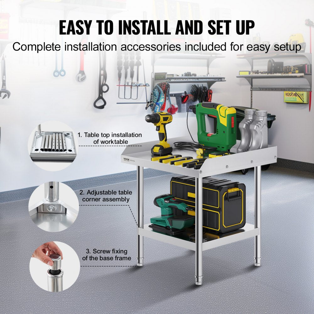 HET-24*24-3L - 24" Stainless Steel Work Table with Adjustable Height and Shelf