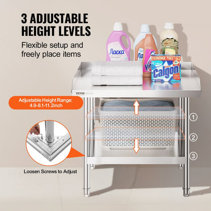 SKT710*610T - VEVOR 24x28x26 Inch Stainless Steel Work Table with Backsplash