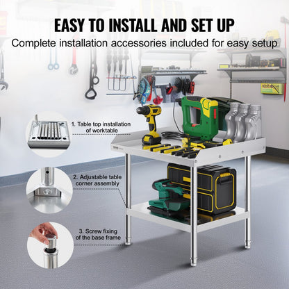 SKT710*610T - VEVOR 24x28x26 Inch Stainless Steel Work Table with Backsplash