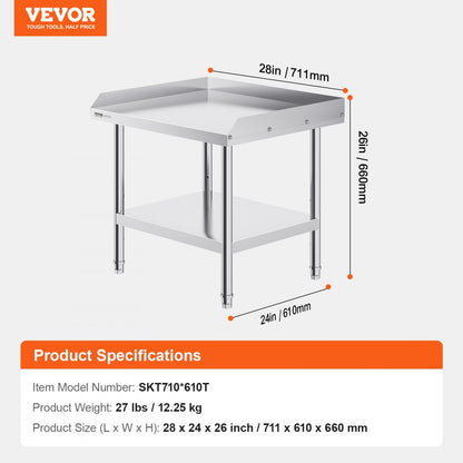 SKT710*610T - VEVOR 24x28x26 Inch Stainless Steel Work Table with Backsplash