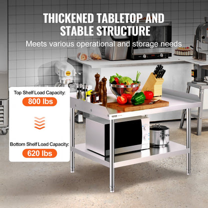 SKT910*760T - Commercial 30"x36" Stainless Steel Work Table with Backsplash