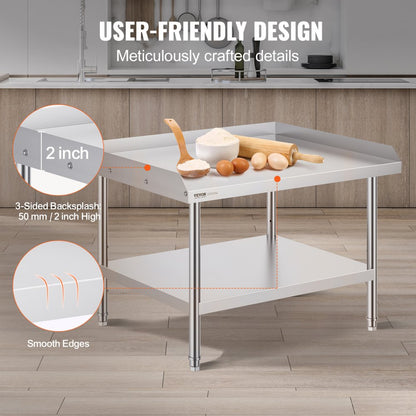 SKT910*760T - Commercial 30"x36" Stainless Steel Work Table with Backsplash