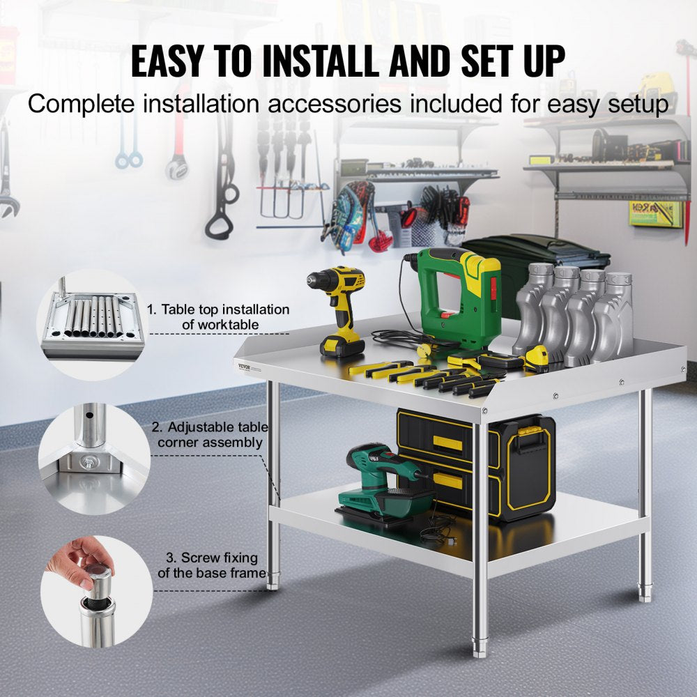 SKT910*760T - Commercial 30"x36" Stainless Steel Work Table with Backsplash