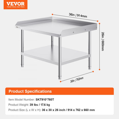 SKT910*760T - Commercial 30"x36" Stainless Steel Work Table with Backsplash
