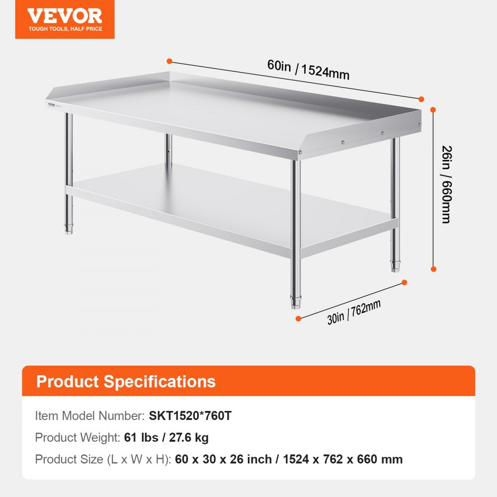 SKT1520*760T - 30x60 Inch Durable Stainless Steel Work Table for Busy Kitchens