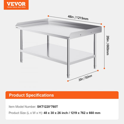 SKT1220*760T - 30"x48" VEVOR Stainless Steel Prep Table with Adjustable Height