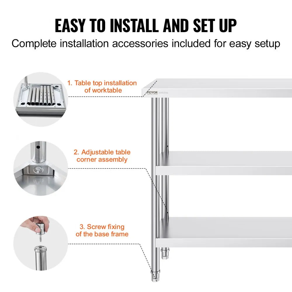 SCGZT1220*355T - 48"x34" Stainless Steel Work Table for Kitchens