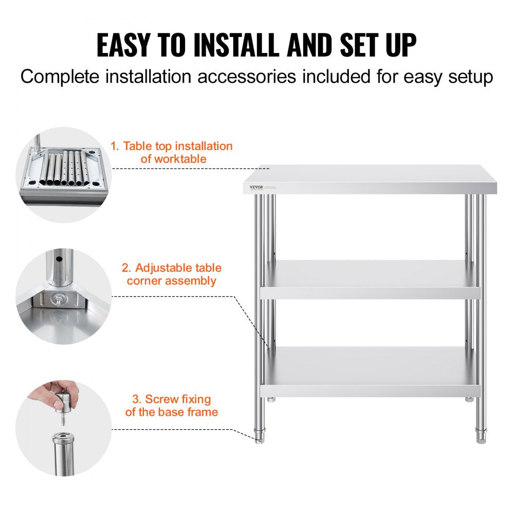 SCGZT910*455T - 34in Stainless Steel Prep Table for Kitchens & BBQs