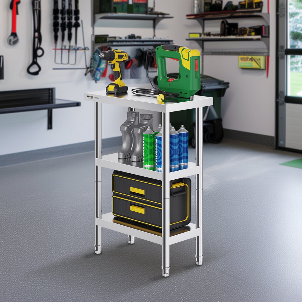 SCGZT610*355T - 34" Stainless Steel Food Prep Table with Adjustable Shelves