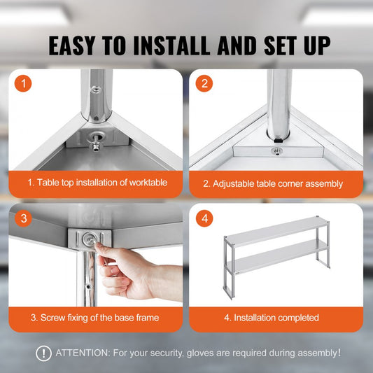 LJ1520*300 - 12x60 Inch Adjustable Height Stainless Steel Double Tier Overshelf