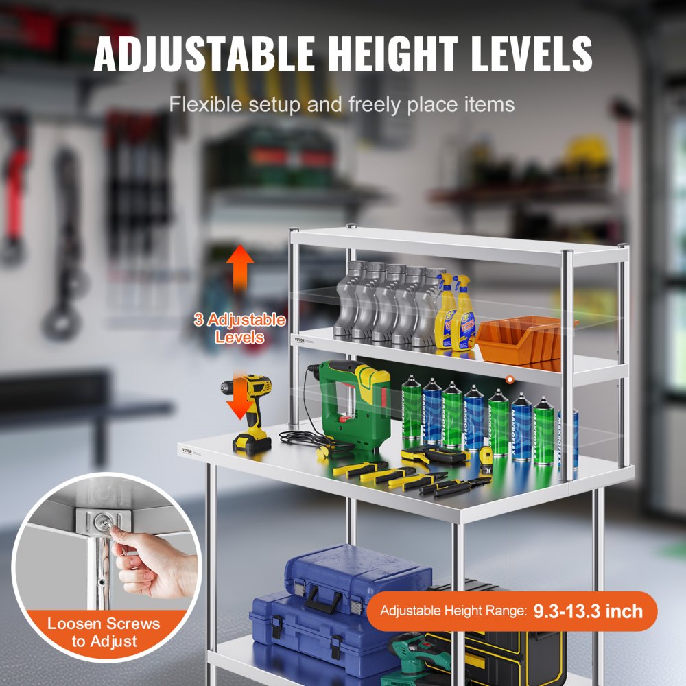 LJ1220*300 - Adjustable Double-Tier Stainless Steel Shelf for Kitchen & Workshop