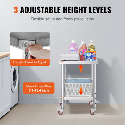 GZT61*45*85 - 24x18 Stainless Steel Work Table with Mobility & Height Adjustment