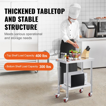 GZT76*45*85 - Durable Stainless Steel Worktable with 4 Wheels for Heavy Use