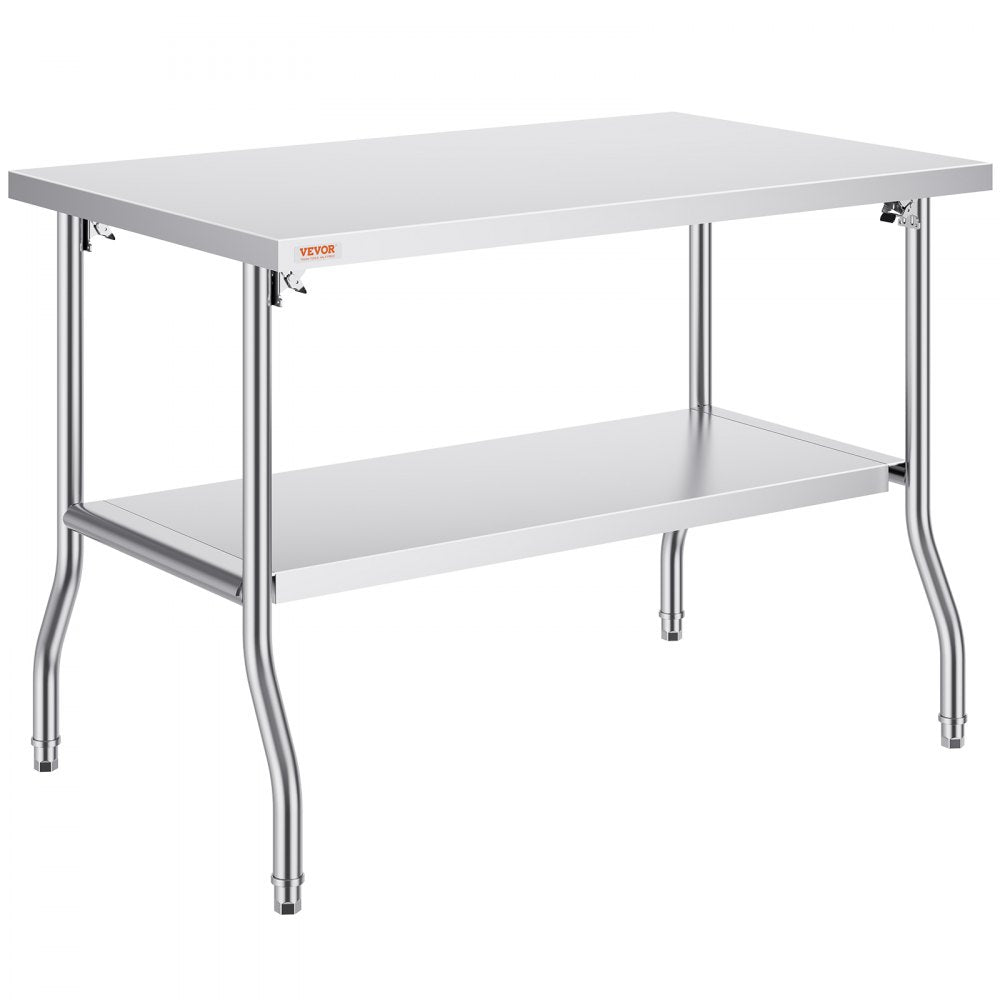 ZDGZT122*76XP - 48x30 Inch Stainless Steel Folding Worktable with Double-Shelf