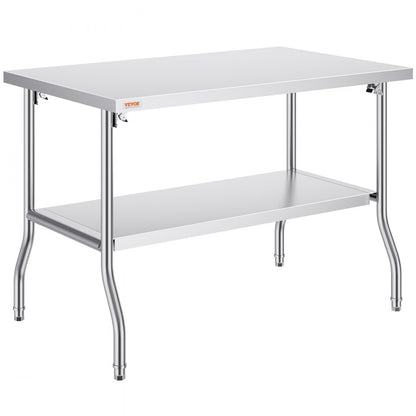 ZDGZT122*76XP - 48x30 Inch Stainless Steel Folding Worktable with Double-Shelf