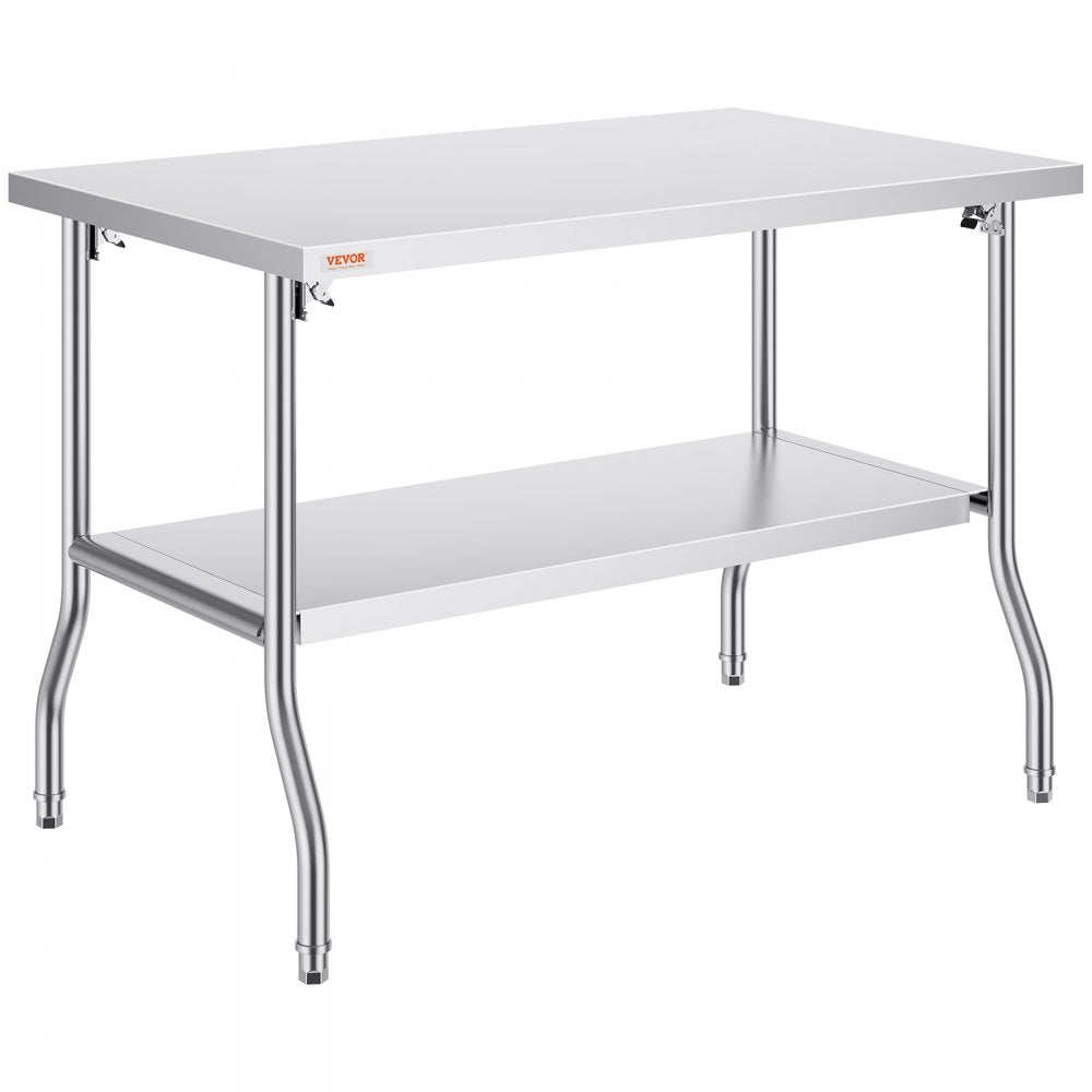 ZDGZT122*76XP - 48x30 Inch Stainless Steel Folding Worktable with Double-Shelf